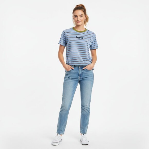 Levi’s Women’s Striped Reverse Logo Tee | Blue Green Purple | Size XL - Picture 1 of 8